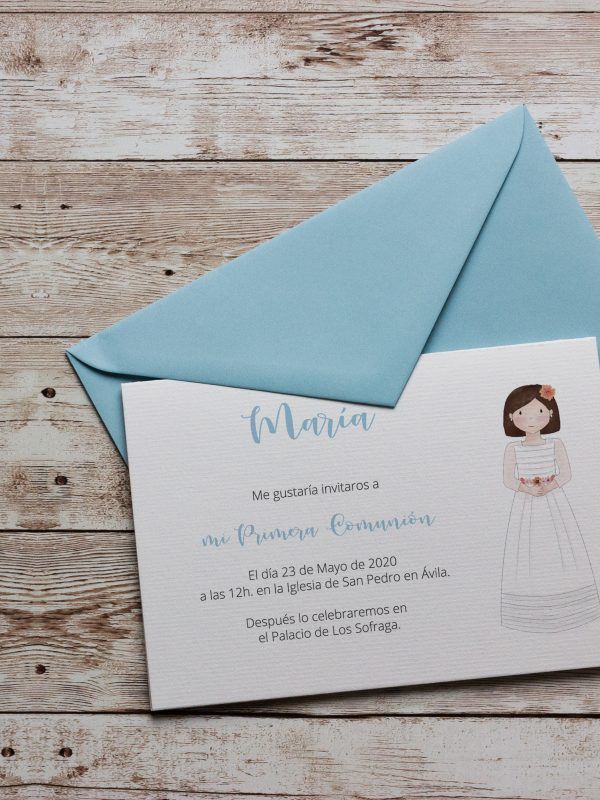 Invitación con sobre Primera Comunión Niña